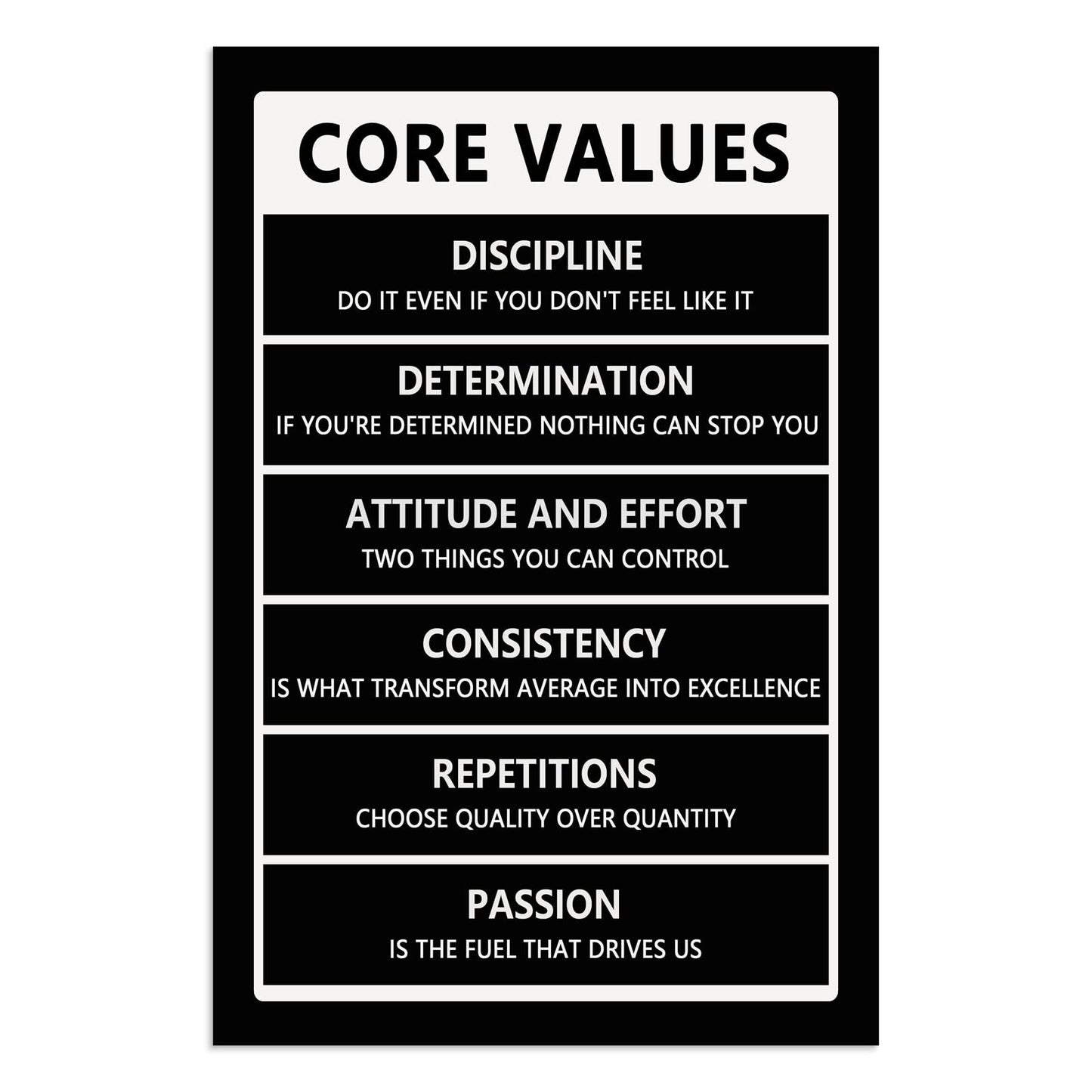 WYJZDZQ8 Inspirational Canvas Wall Art Core Values Picture Poster Inspiring Wooden Artwork Motivational Positive Quote Painting for Office Home Classroom Decor Framed Ready to Hang[12''W X 18''H]