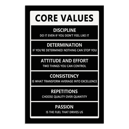 WYJZDZQ8 Inspirational Canvas Wall Art Core Values Picture Poster Inspiring Wooden Artwork Motivational Positive Quote Painting for Office Home Classroom Decor Framed Ready to Hang[12''W X 18''H]