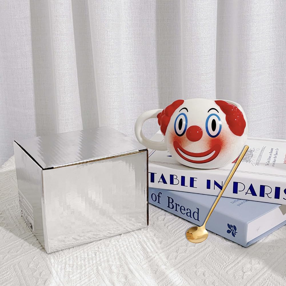 AKV Cute Clown Coffee Mug Halloween Joker Statue Mug Funny Ceramic Clown Mug with Coffee Scoop, 400ml Coffee Cups, Cartoon Clown Water Cup, BPA-free, Best Halloween Gifts for Women Kids