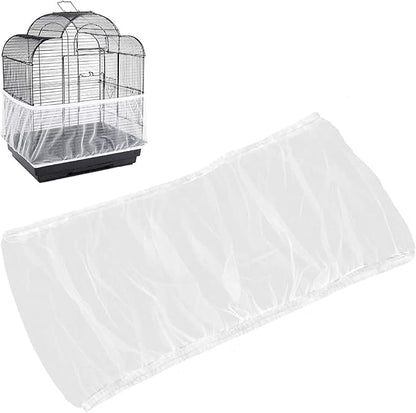 Universal Bird Cage Seed Catcher,Seed Catcher Guard Net Cover,Parrot Nylon Mesh Net Cover,Soft Airy Cage Net Stretchy Skirt for Round Square Cages (Circumference 74 inch to 118 inch，White)…