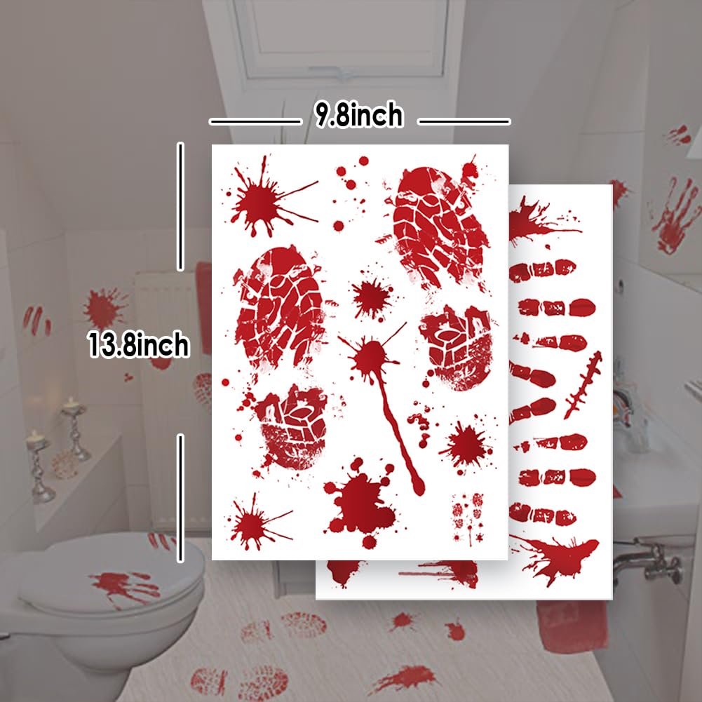 Halloween Decorations Handprint Footprint Clings, 135PCS Floor Window Stickers, 14 Sheets Creepy Wall Decals for Halloween Party Decorations Haunted House Vampire Zombie Decor