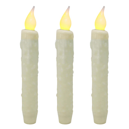 CVHOMEDECO. Real Wax Hand Dipped Battery Operated LED Timer Taper Candles Country Primitive Flameless Lights Décor, 6-3/4 Inch, Ivory, 3 PCS in a Package