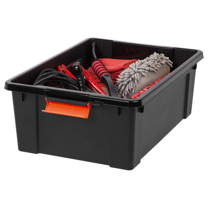 IRIS USA 12 Gallon Lockable Storage Bins with Lids, 2 Pack - Made in USA, Heavy Duty, Stackable Containers, Garage Organizing Bins Moving Tubs, Rugged Sturdy Equipment Utility Box - Black/Orange