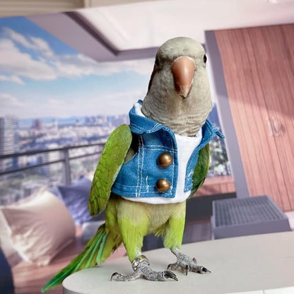 Bird Costume Bird Diaper Flight Suit Bird Jeans Fake Two Pieces Bird Clothes Cosplay Photo Prop for Parrots Lovebird Parakeet Cockatiel Small Animals Apparel (with Diaper,Crested Myna)