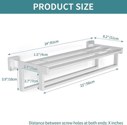Towel Racks for Bathroom Wall Mounted, 24 Inch Double Towel Bar, Dual Towel Rack with Shelf, Stainless Steel Hand Towel Hanger, Bath Towel Holder for Wall, Brushed Nickel