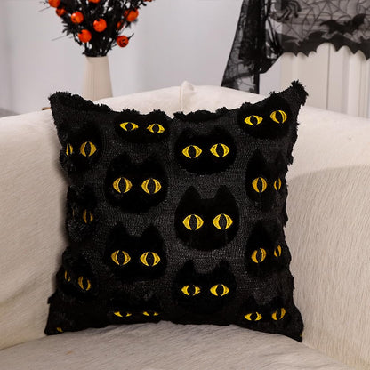 Heirloom Haven Halloween Cats Pillow Covers Set of 2,Black Cat Soft Plush Faux Fur Jacquard Couch Cushion Case Holiday Farmhouse for Sofa Home Decor 18 x 18 Inch