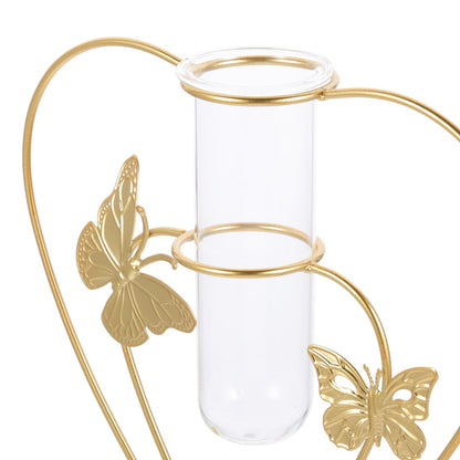 HOMSFOU Metal Framed Hydroponic Flower Vase Butterfly Pattern, Heart-Shaped Glass Plant Terrarium, Creative Home Décor for Living Room and Wedding Centerpieces