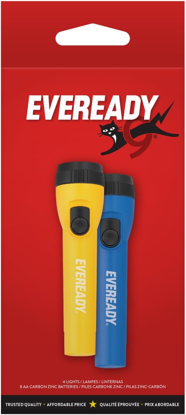EVEREADY LED Flashlights (16-Pack), Bright Flashlights for Emergencies and Camping Gear, Flash Light with AA Batteries Included, Blue/Yellow (16-Pack)