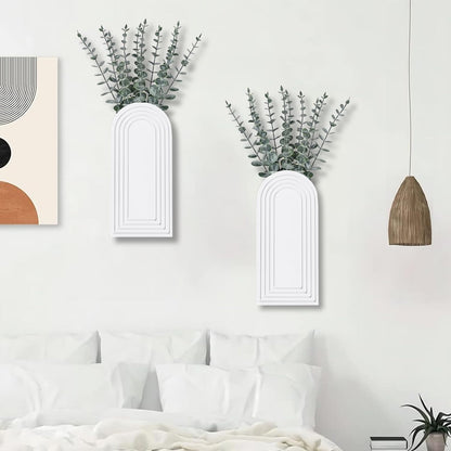 Dnnnii 2 Pack Wooden Wall Vase Set - White Finish Modern Farmhouse & Boho Wall Decor for Entryway, Hallway, Bathroom, Living Room, Dining Room, Narrow Spaces