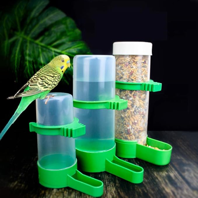 Bird Feeder, Bird Water Dispenser for Cage, XISTEST 2PCS Automatic Bird Water Feeder with 1PCS Food Feeder for Cage Pet Parrot Budgie Lovebirds Cockatiel (2pcs 140ml + 1pcs 150ml)