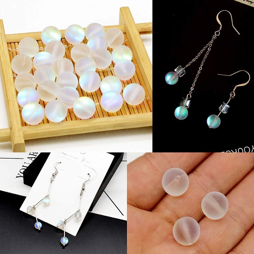 100Pcs 8mm Matte Crystal Glass Beads Mermaid Aurora Beads Moonstone Beads Bead Assortments for Jewelry Making Arts, Crafts