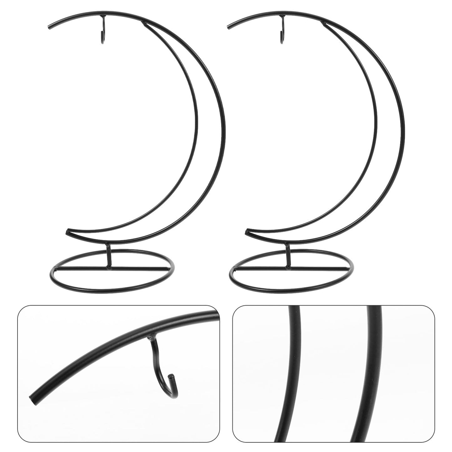 SUPVOX Moon-shaped Ornament Display Stand Hanging Hook, 2pcs Black Metal Air Plant Holder for Glass Globe Terrarium, DIY Micro Landscape Hanger for Home Décor and Garden Use