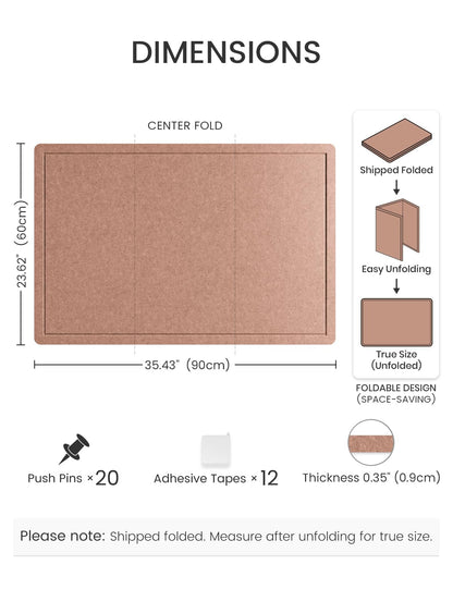 Fluxynara Bulletin Board,35.4" x 23.6" Cork Board Alternative with 12 Safe Removable Adhesive Tabs, Foldable Felt Pin Board for Home Office, Classroom, Bedroom,Entryway for Walls—Terracotta