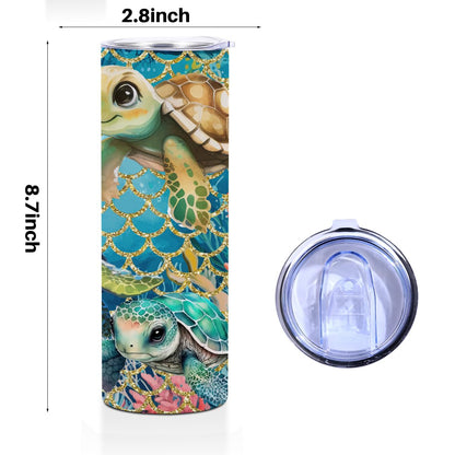 Cute Sea Turtle Decor Tumbler, 20 oz Tumbler, Insulated Coffee Mug, Stainless Steel Thermal Cup with Lid, Vacuum Travel Cup, Friendship Christmas Birthday Sea Turtle Gifts for Women Men Girls Boys