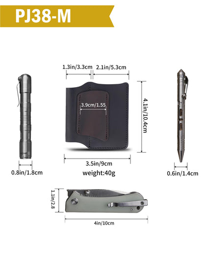 VIPERAED PJ38 Leather Multitool Sheath for Men, 4-in-1 Utility Leather Holster, EDC Pocket Organizer for Pocket Knife Multitool Flashlight and Pen