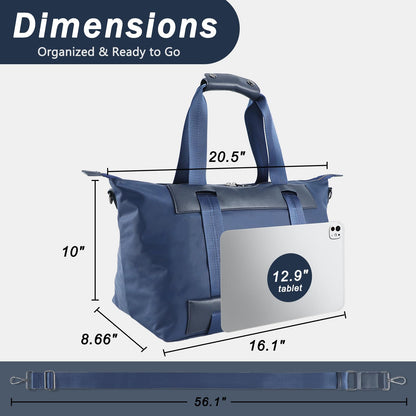 U+U Travel Duffle Bag, Waterproof Weekender Overnight Bags for Women, Carry on Overnight Weekend Bag with Padded Laptop Sleeve, Sport Gym Bags for Men (Dark Blue)