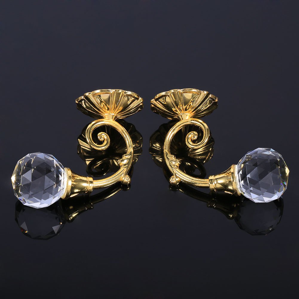 Marhynchus Crystal Hanger, 2X Heavy Metal Curtain Tiebacks with Gold Finish, Decorative Wall Mounted Window Treatment Holdbacks, 1.57x2.44 inches, 0.167 kg