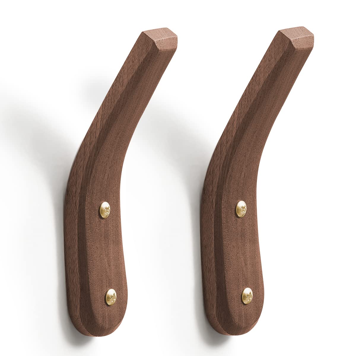 COCOYA 2Pack Wood Hooks Wall Mounted, Minimalist Easy Install Natural Real Walnut Cute Mid Century Modern Simple Rustic Boho Home Foyer Entryway Decor, for Hanging Hat Cap Bag Coat Towel Clothes