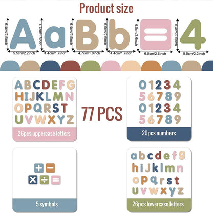 77 PCS Boho Magnetic Letters & Numbers Set, Uppercase & Lowercase Letters with Symbols, Full Magnetic Backing Decorative Fridge & Whiteboard Magnets, Earth Tone Home & Office Decor