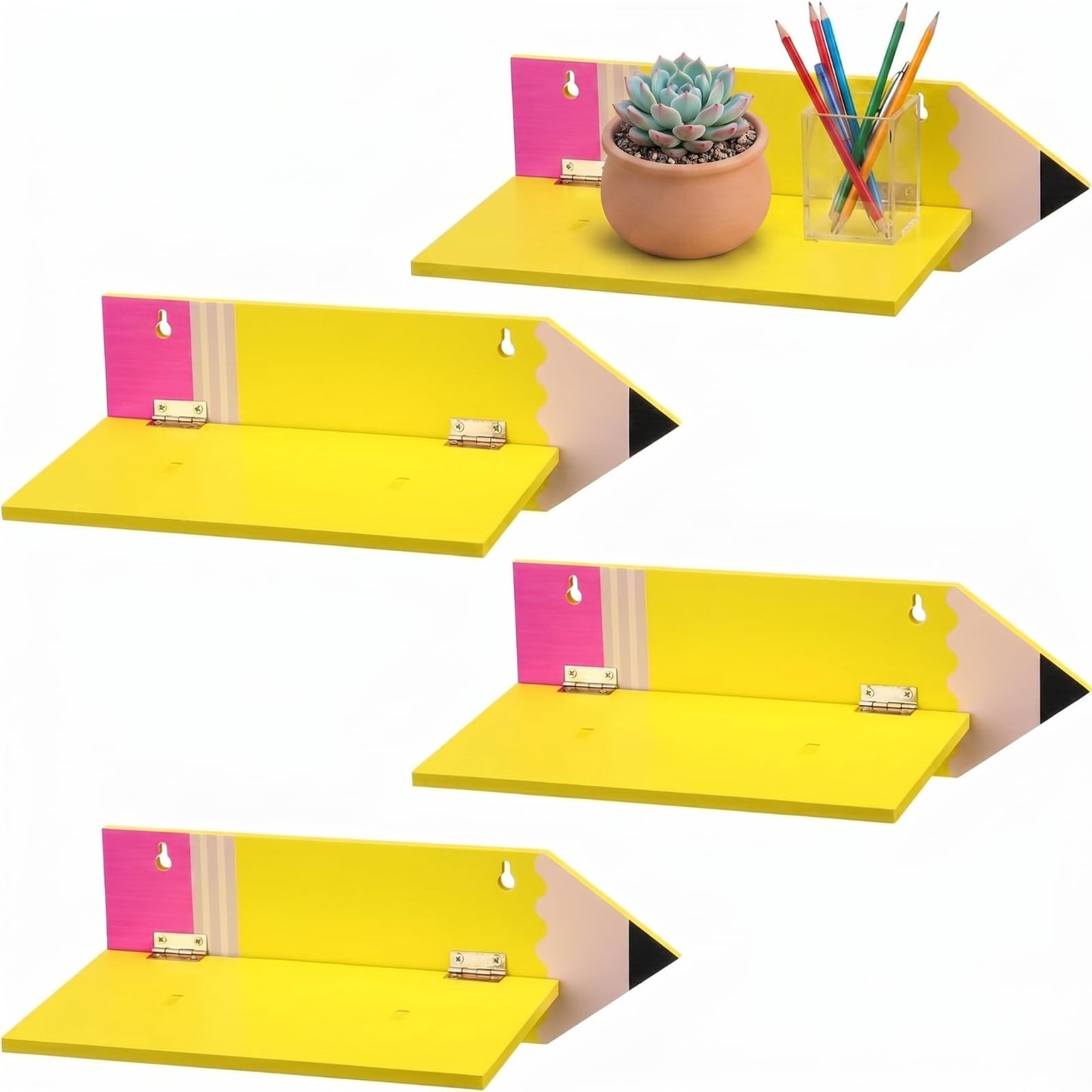 Fumete 3 Pcs Back to School Pencil Shaped Wall Shelves 9.8 x 4.7 x 3.5 Inches Wooden Pencil Theme Floating Shelf for Classroom Wall Bookshelf Organizer for Back to School Supplies Classroom Decor