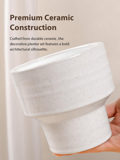 INGOFIN Ceramic Planter Pot Set of 3, 4/5/6 Inch Indoor Plant Decorative Cachepot for Pothos & Succulents, No Drainage Hole, Modern Tabletop Desk Display Pot for Home Decor, Pockmarks White