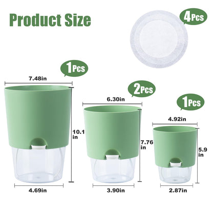 Oliz Plant Pots Indoor 4 Packs Self Watering Pots for Indoor Plants 7.4/6.3/6.3/4.9 inchs, African Violet Pots Planter with Visible Reservoir Self Watering Planter for Herb, House Plant Planting