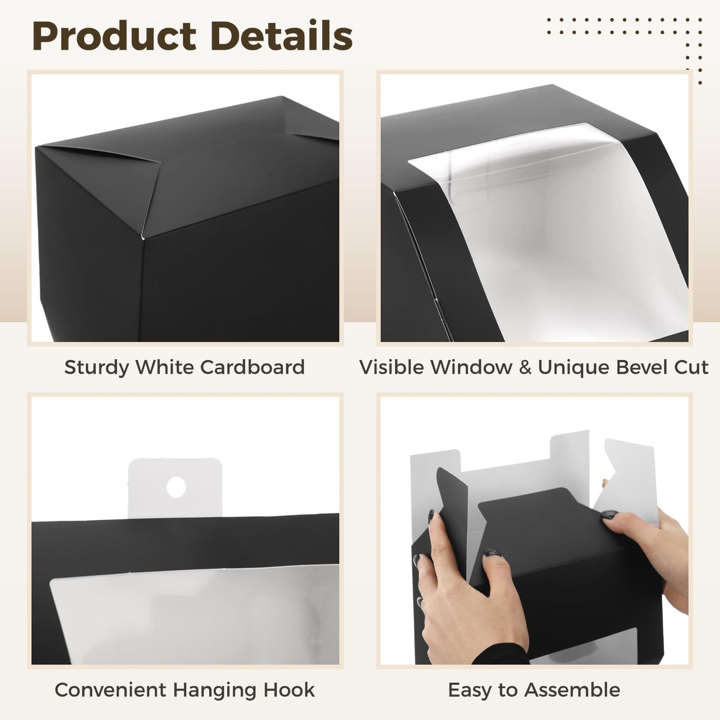Homaisson 12 Pcs Black Present Boxes, Modern Hat Storage Boxes with Window Display, Sturdy Paper Cap Display Containers, Fold Packing Containers, 7.7x8.7x4.3 in