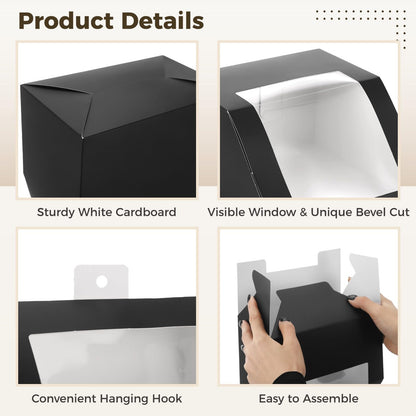 Homaisson 12 Pcs Black Present Boxes, Modern Hat Storage Boxes with Window Display, Sturdy Paper Cap Display Containers, Fold Packing Containers, 7.7x8.7x4.3 in