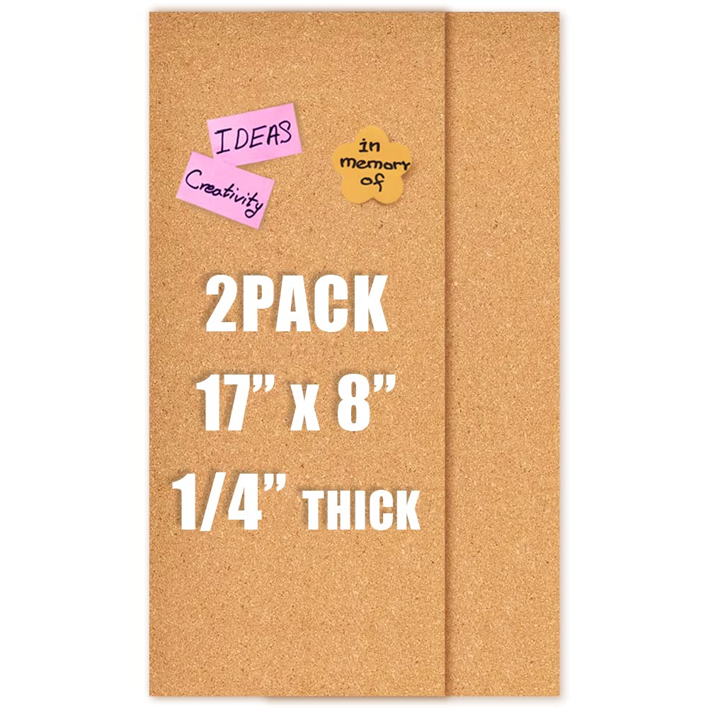 Aitakatta 17x8 Cork Board Tiles Bulletin Board, 1/4" Thick Self-Adhesive Cork Boards for Walls, Cork Tiles Vision Board for Home, Office, School, Bulletin Board Decorations(6mm,2pc)