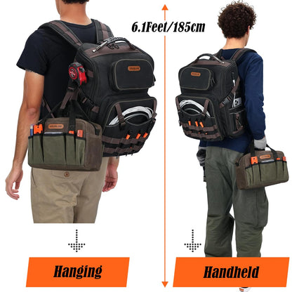 WELKINLAND 60-Pocket Electrician Backpack & Tool Bag Set, Heavy-Duty HVAC Backpack, Waterproof Wax Canvas Tool Back pack, Full-Open Mechanic Tool Back pack, Technician Backpacks