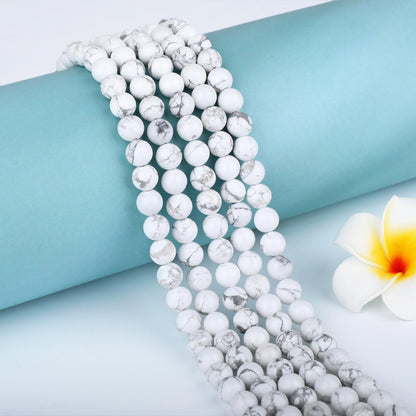CMBYN Natural Stone Beads Round Genuine Real Stone Beading Strand Loose Gemstones DIY Smooth Bead for Bracelet Necklace Earrings Jewelry Making (Howlite, 8mm 45 Pieces)