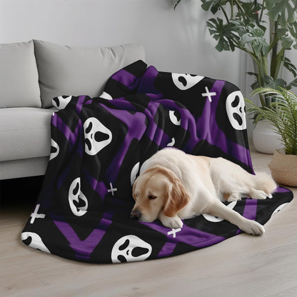 YWZDS Spooky Face Throw Blanket, Purple and Black, Halloween Ghost Blankets Fuzzy Gifts for Sofa Couch Bedroom (30 x 40 inch)