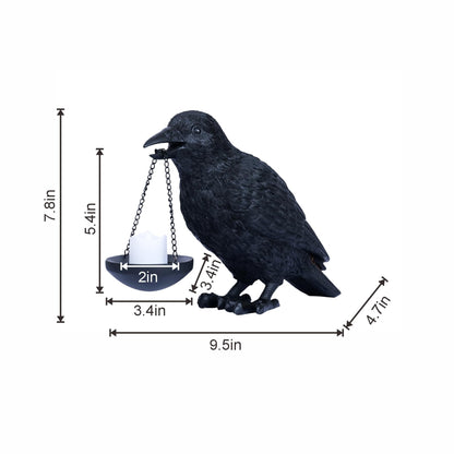Gothic Home Decor Raven Lamp Tealight Candle Holder Halloween Decorations Indoor Fake Crow Light Holder Resin Black Bird Statue for Living Room Fireplace Entrance Holiday Spooky Ornaments