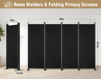 Yettsoy Room Divider 6FT Tall Folding Privacy Partition Screen, 88'' W Portable Wall Divider for Room Separation, Freestanding 4 Panel Room Divider Panel Privacy Screen for Dorm Studio Office, Black
