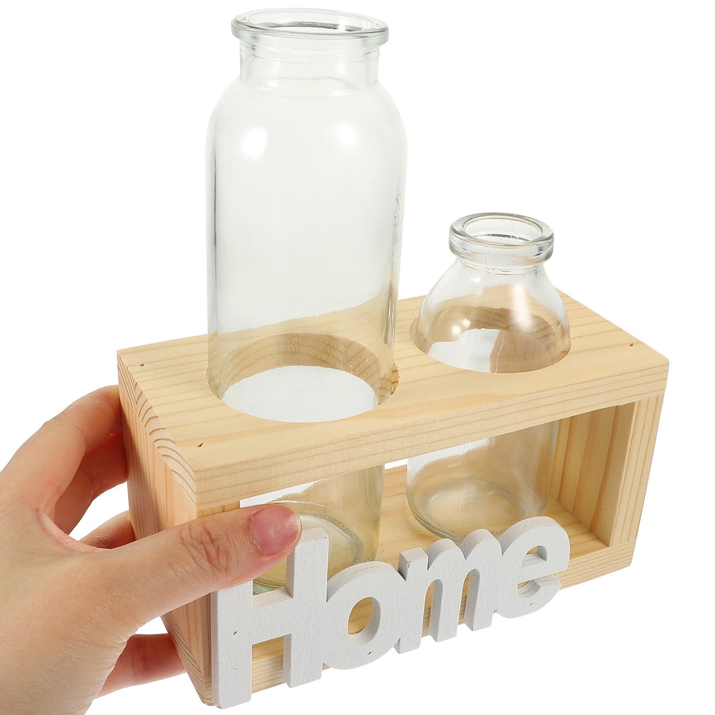 IMIKEYA Glass Hydroponic Plant Terrarium Vase with Wooden Stand, 2pcs Desktop Flower Planter for Home Décor and Indoor Plant Propagation