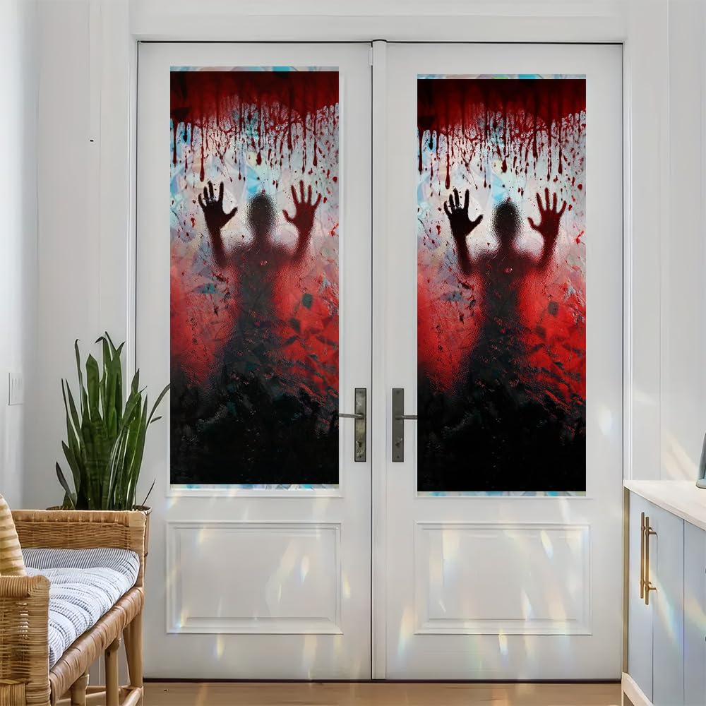 Cmialusie Bloody Hands Horror Scene Halloween Decor Window Film Window Privacy Film Glass Privacy Decals Living Room Sun Blocking Decor Removable Cling Stickers Window Stickers 17.3x39.3 Inch