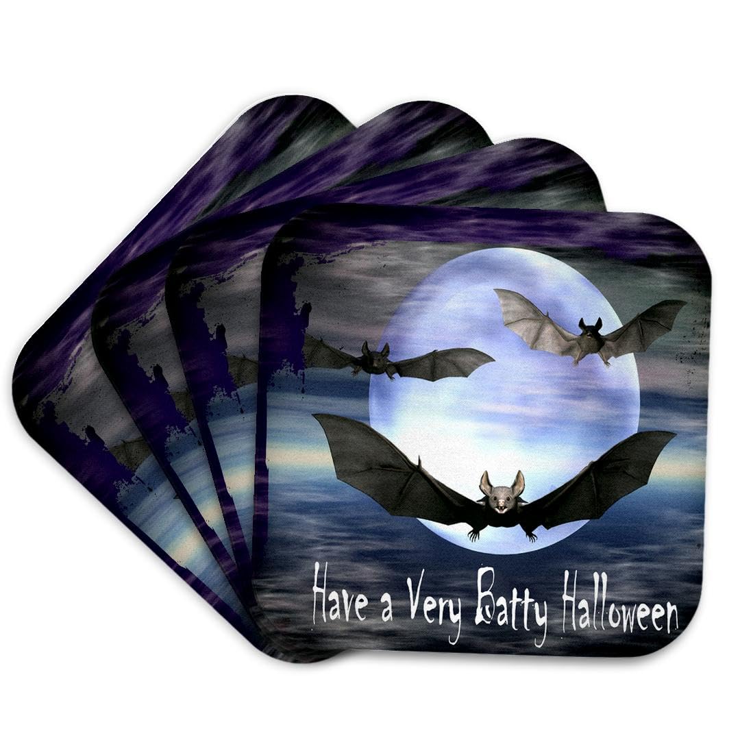 3dRose CST_26468_1 Have a Batty Halloween Bat Halloween Design-Soft Coasters, Set of 4
