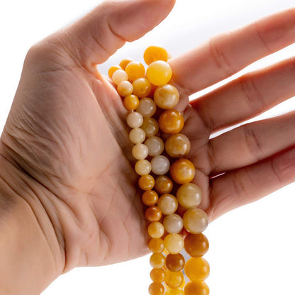 BEADIA Natural Yellow Jade Stone Round Loose Semi Gemstone Beads for Jewelry Making 6MM 61PCS