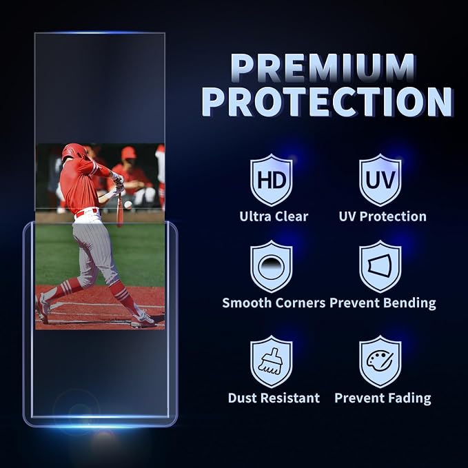 2000 Card Sleeves Hard Plastic, Premium Baseball Card Sleeves, 3" x 4" Trading Cards Holder, Sports Football Game Cards Protectors Top Cases (1000 Hard Sleeve + 1000 Soft Sleeve)