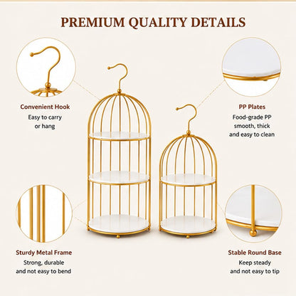 AIJIDIWO Gold Bird Cage Cupcake Stand Set, 2-Piece 3-Tier and 2-Tier Acrylic Dessert Display Trays, Metal Serving Stands for Wedding, Birthday, Baby Shower, Tea Party and Buffet Table Decor