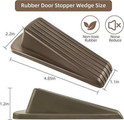 JZWBLILY Door Stoppers for Bottom of Door on Floor, Premium Rubber Door Stopper Wedge, Floor Sturdy Stackable Door Stops for Carpet Heavy Duty Door (Brown, 2 Pack)