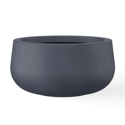 Kante 11.8" Dia Round Concrete Planter, Cement Plant Pots with Drainage Hole and Rubber Plug for Outdoor Indoor Garden Home, Modern Curvaceous Design, Dark Gray