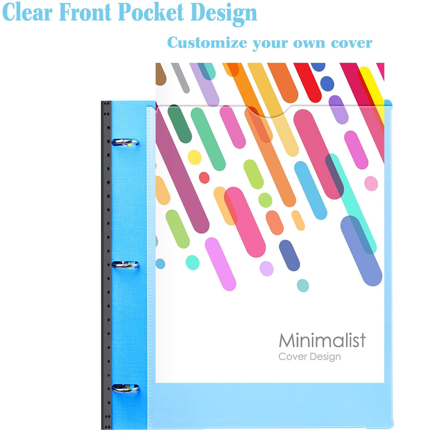 INFUN 1 Inch Telescoping 3 Ring Binder - 1PCS,Flexible Round Binder with Customizable Front Cover and Clear Catalog Pocket, 1 Inch Rings, 225 Sheet Capacity-Blue