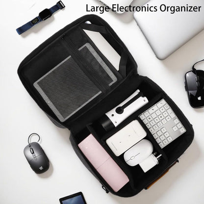 Extra Large Electronics Organizer Travel Case, Cable Organizer Bag with Shoulder Strap, Electronics Accessories Storage Double Layer Bags for Cord, Tablet, Headphone, Charger, Tools, DJ Gifts-Black