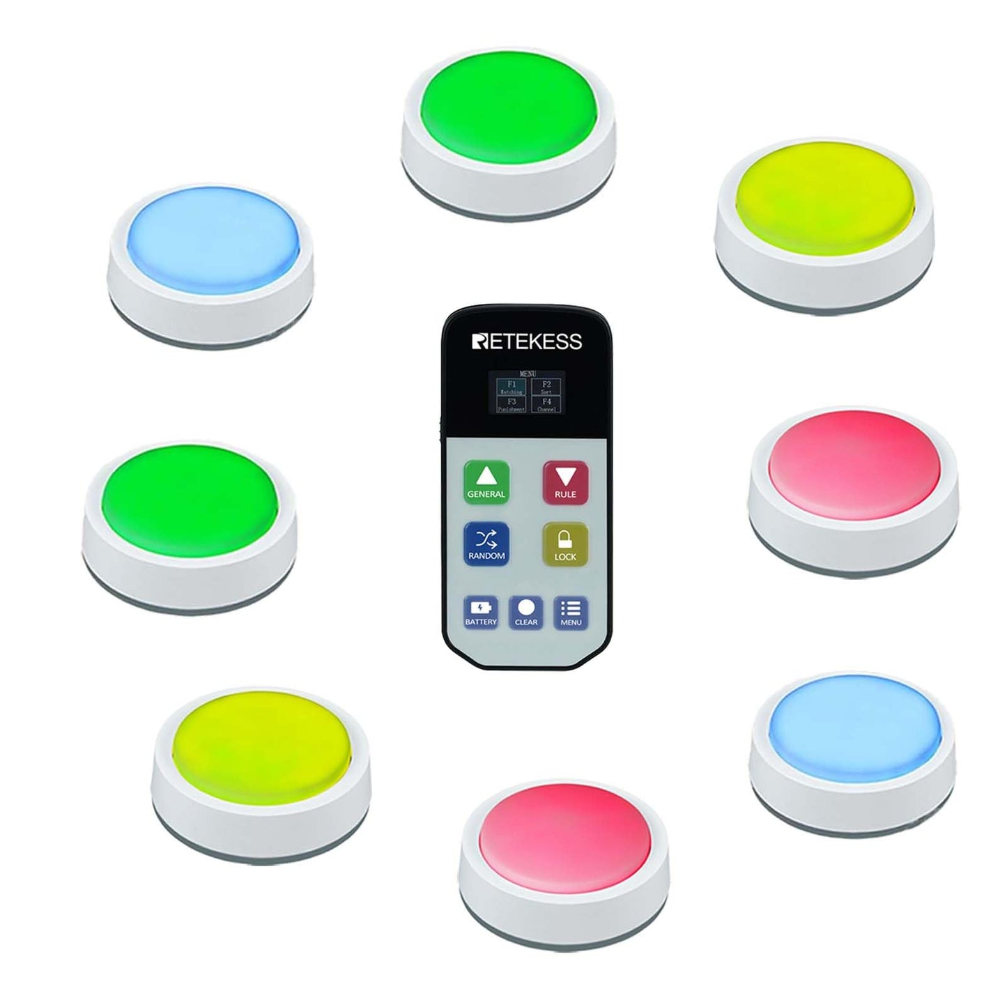 Retekess TM102 Jeopardy Buzzers, Buzzers that Show Who Buzzed First, 3 Response Modes, Buzzers for Trivia Games,Classroom Quiz,Family Feud Night and Back to School