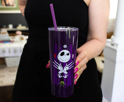 Disney The Nightmare Before Christmas Purple Stainless Steel Travel Tumbler With Lid and Straw | Holds 22 Ounces