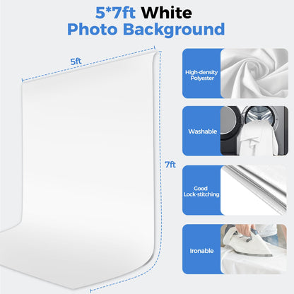 EMART 5 * 6.5ft White Photo Backdrop with Stand Kit for Photography Video Studio，White Screen Photoshoot Background Curtain with T-Shaped Portable Backdrop Stand Carrying Bag 5 Clamps