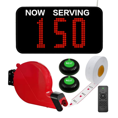 Take a Number System Queue Wireless Calling System with 1 LED Number Display 2 Next Call Button 1 Red Ticket Dispenser 3-Digit Ticket Roll