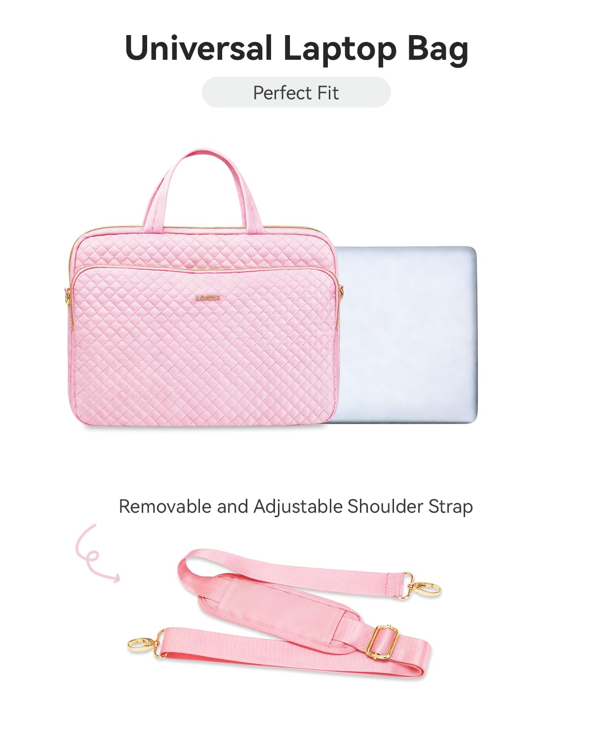 Lausiax 15.6 16 Inch Laptop Bag Case for Women Men Compatible with MacBook Pro M5/HP OmniBook Omen Envy/Dell Pro Inspiron/Lenovo Yoga IdealPad, Messenger Carrying Briefcase Computer Bag Case, Pink