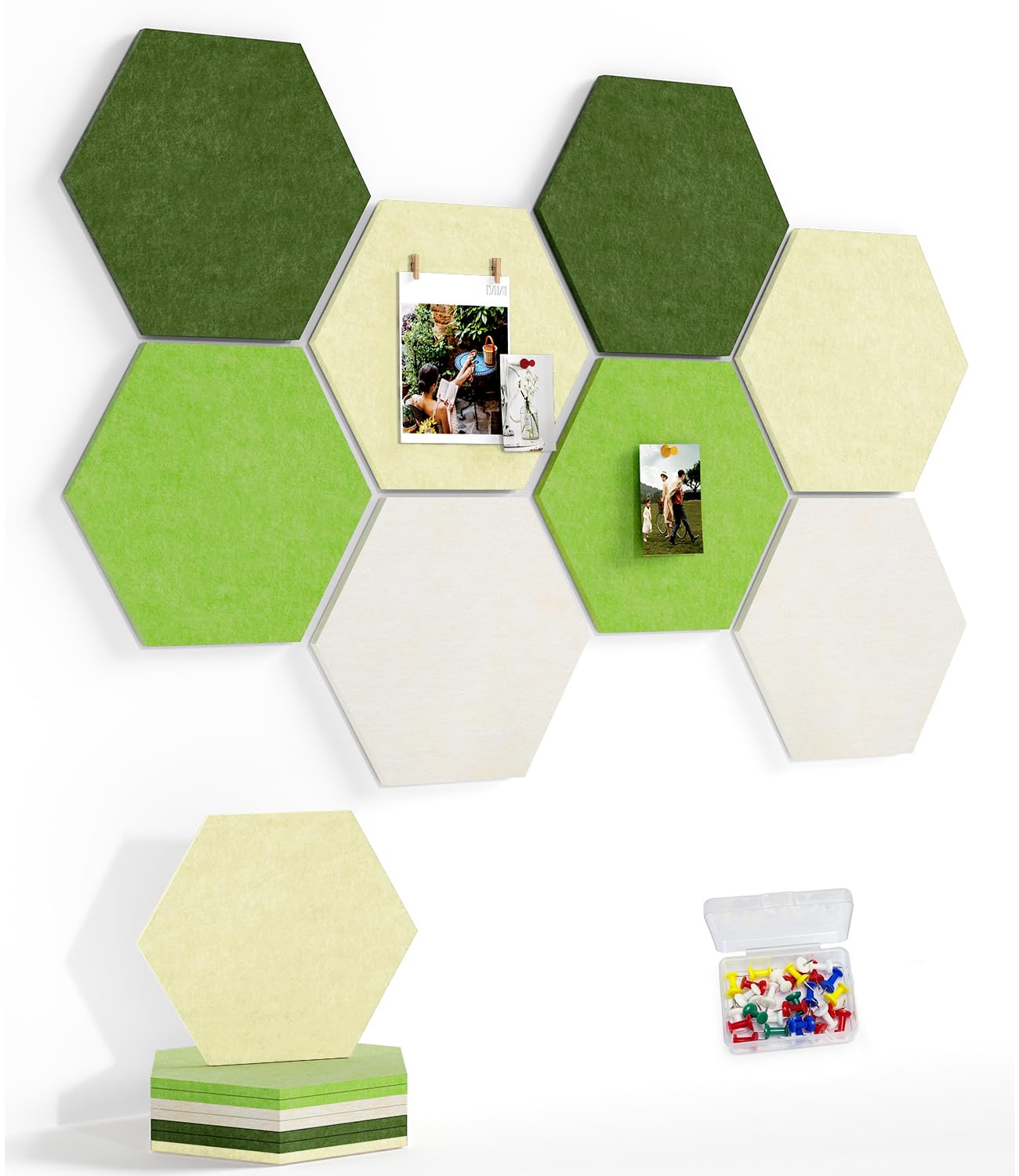 Uoisaiko 8 Pack Hexagon Felt Bulletin Board Tiles - 12" Large Thick Pin Board for Walls with 30 Push Pins, DIY Boards for Office Home School Decor, Aesthetic Hex Cork Board Alternative